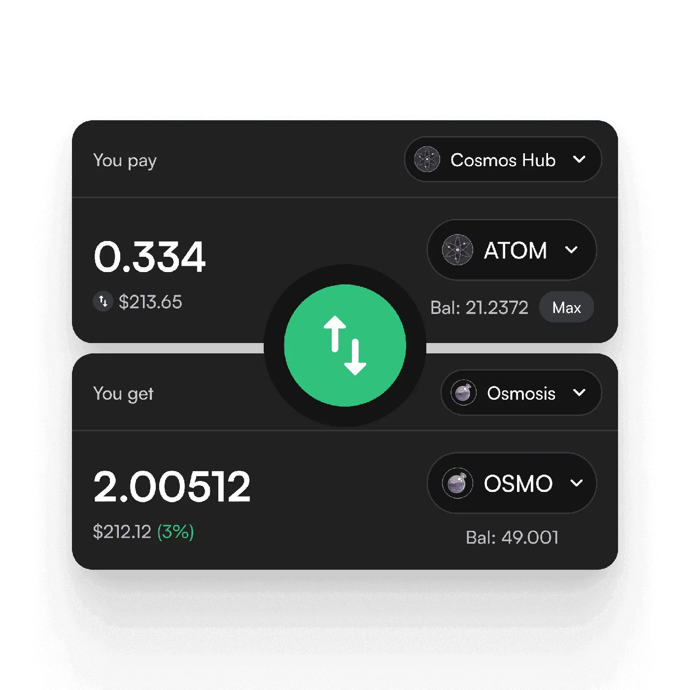 Leap Wallet token swap interface